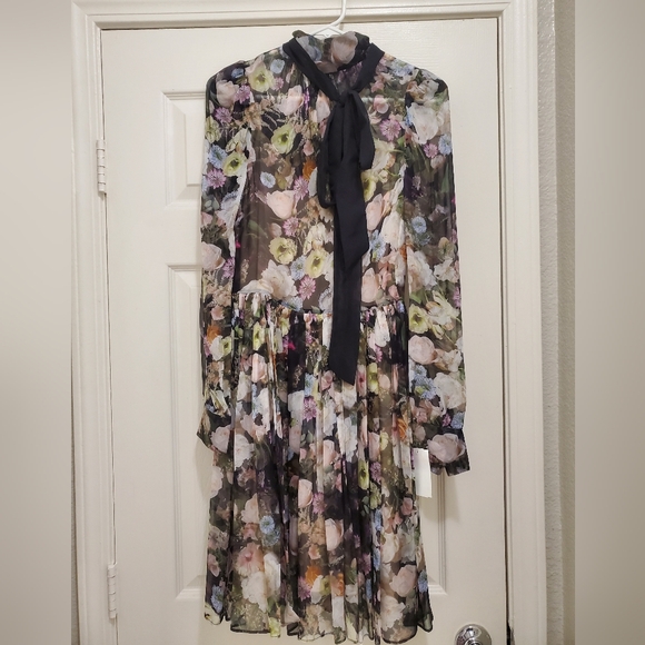 Adam Lippes "Printed Chiffon Tie-Neck Mini Dress" - Picture 9 of 11